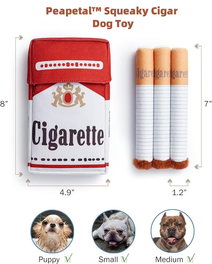 🐶Puppy Cigar Box Chew Toy - Set of 3 Squeaky Plush Cigars with Secret Treat Hideout