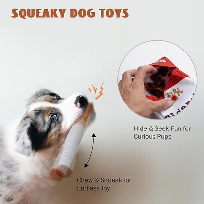 🐶Puppy Cigar Box Chew Toy - Set of 3 Squeaky Plush Cigars with Secret Treat Hideout