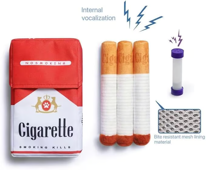 🐶Puppy Cigar Box Chew Toy - Set of 3 Squeaky Plush Cigars with Secret Treat Hideout