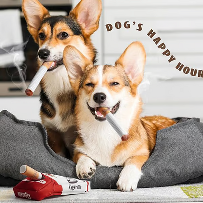 🐶Puppy Cigar Box Chew Toy - Set of 3 Squeaky Plush Cigars with Secret Treat Hideout